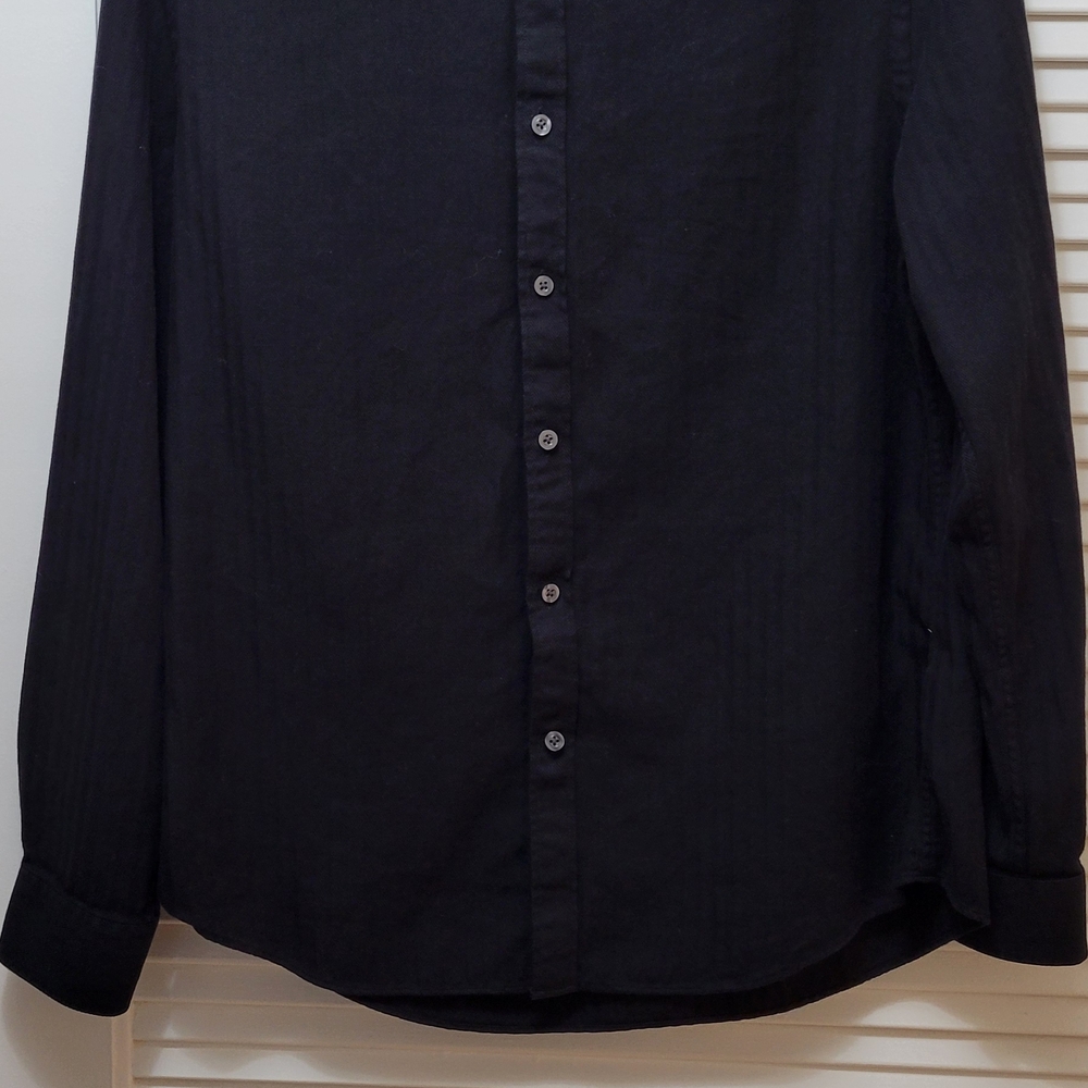 Michael Kors Slim Fit Herringbone Black Collared Long Sleeve Men's Dress Shirt